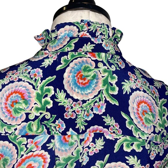 Banjanan Womens Dress Size Medium Multicolor Pintuck Ruffle Trim Mini Pure Silk - Picture 9 of 16